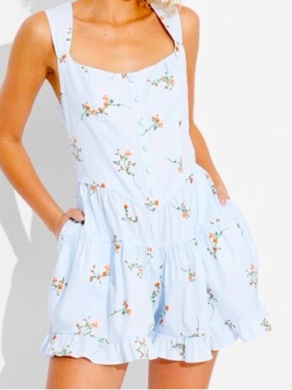 Wild Fable Light Blue Floral Smocked romper